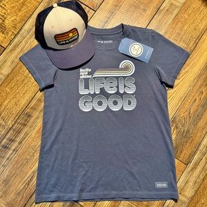 Life Is Good Navy Graphic Tee w/ Matching Hat